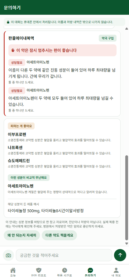 D-AaiD 성분 확인 화면. 촬영한 약과 영양제의 성분을 인식해 목록으로 보여준다.